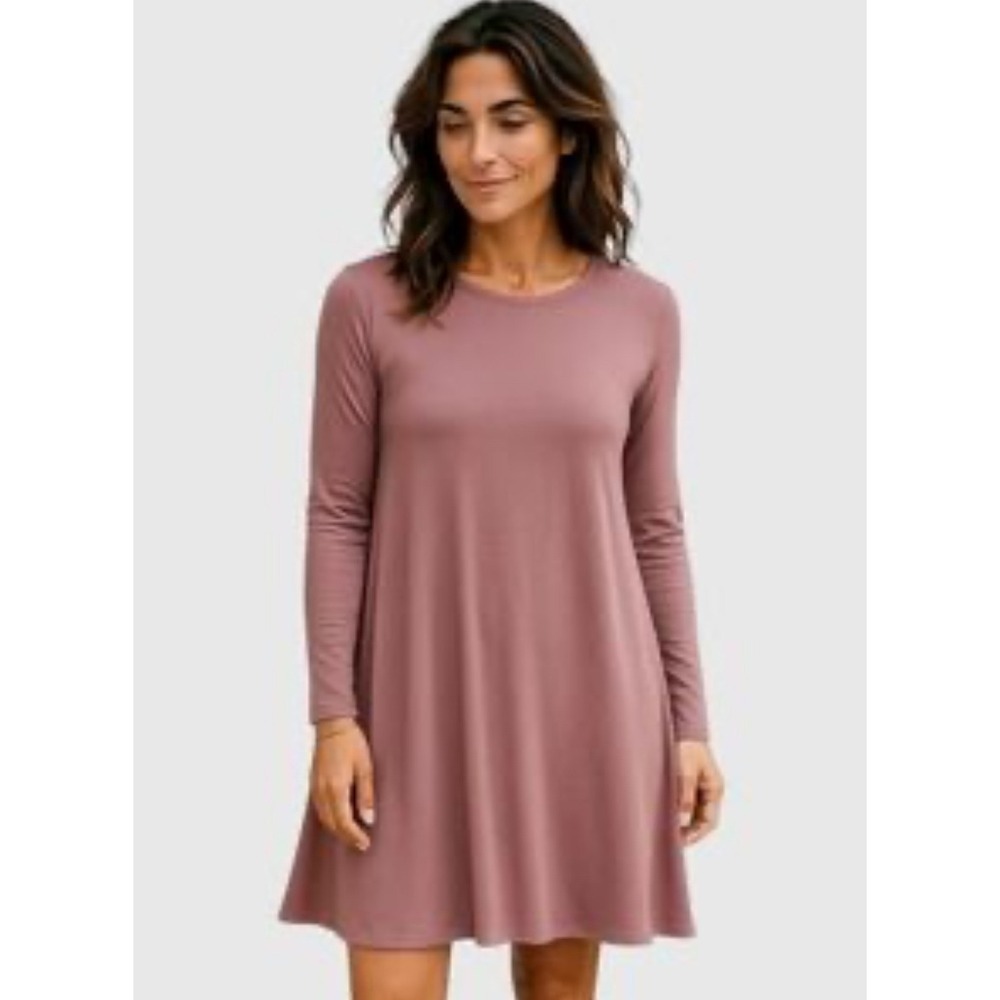 Free Fly Bamboo Jersey Dress Long Sleeve‎ Knit Casual Mauve A-Line Size Small